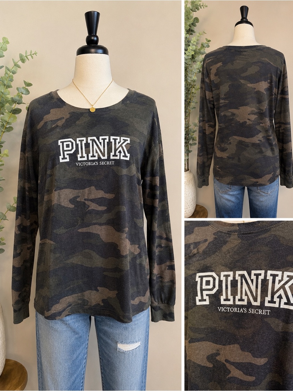 Victoria's Secret PINK Camo Long Sleeve Tee - Olive/Brown